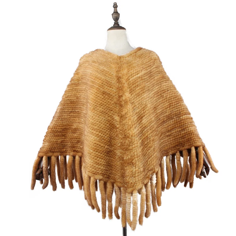 
High Quality Fashion Fur Cape Genuine Luxury Women Poncho Real knitted Mink Fur Shawl 