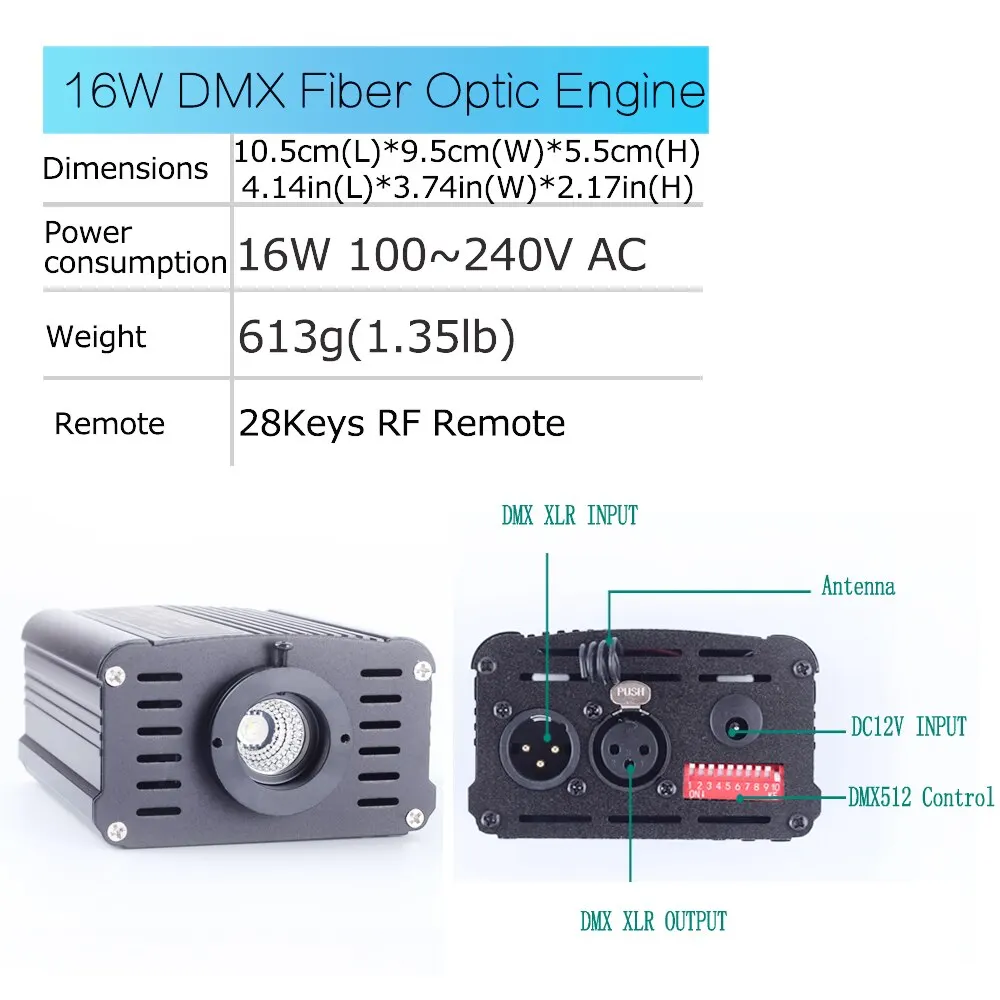  Светодиодный волоконно-оптический двигатель DMX 16 Вт