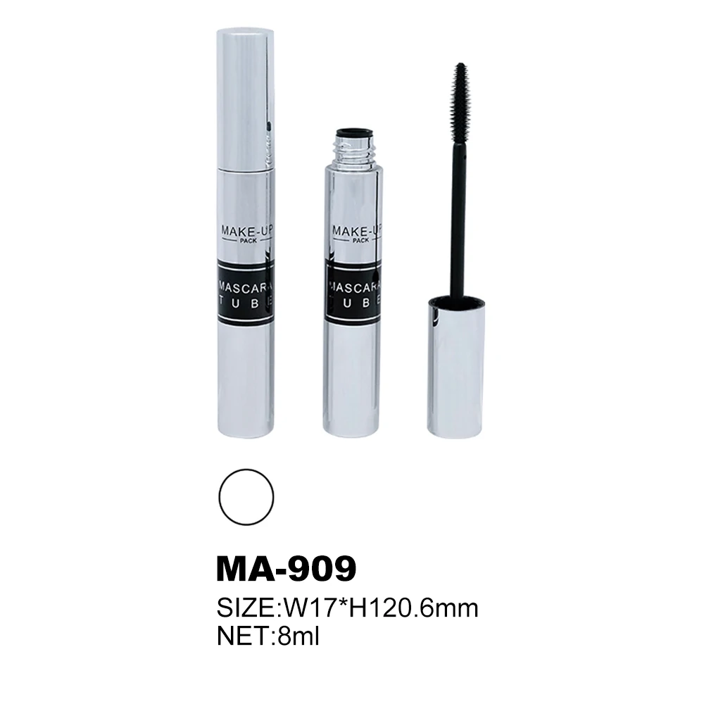 Silver metal color mascara 8ml container Lengthening Mascara Curved Applicator Mascara tube with silicone brush