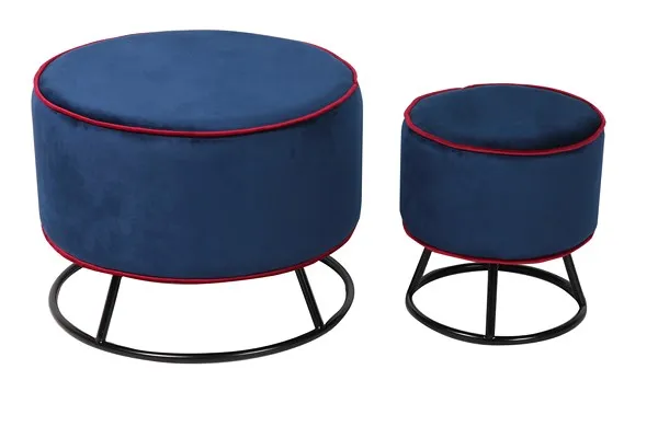 Bailey Velvet Round Storsge Ottoman  Pouf  with Metal Legs