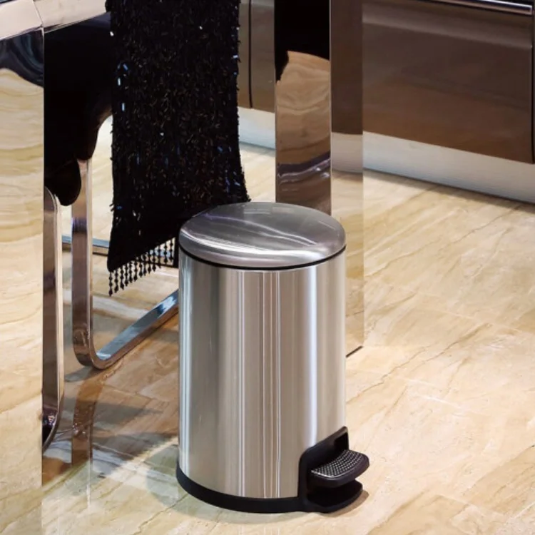 3L/5L/12L Stainless Steel Foot Operated Waste Bins for Hotel Bathroom Pedal Trash Can