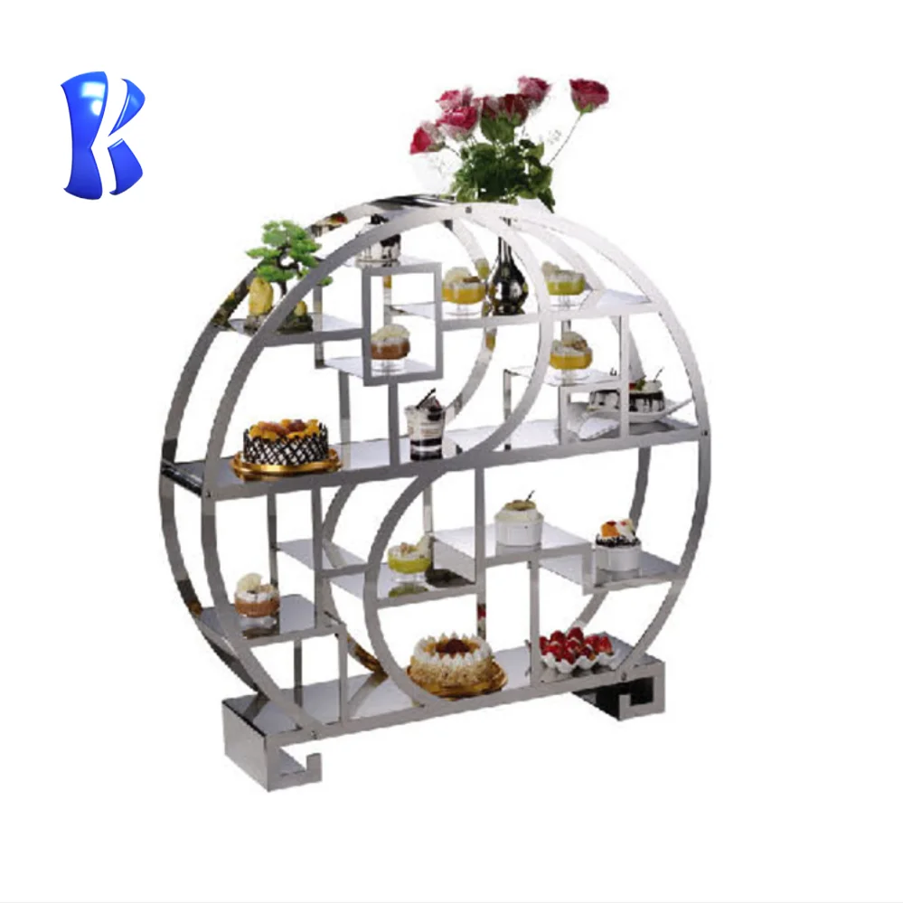 OKEY outdoor catering equipment  hotel buffet round stainless steel high tea stand gold display rack