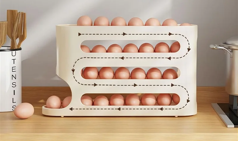 Slide Egg Storage Box 4-storey Ladder Type Egg Box Storage Refrigerator Side Door Large Capacity Automatic Egg Roller