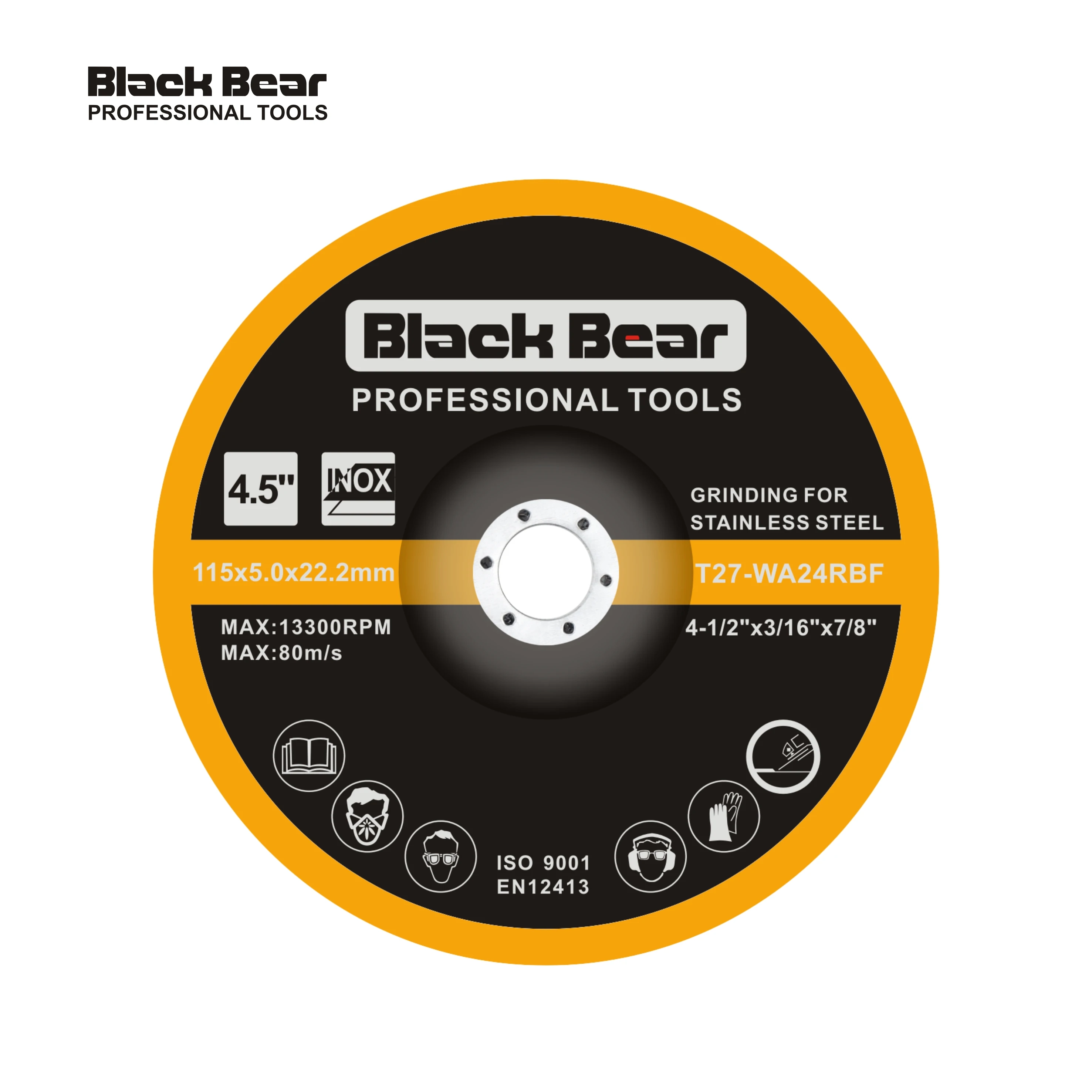 BLACK BEAR HOT SELLING 4.5Inch 115MM T27 Grinding wheel for stainless steel inox  abrasive cutting disc for metal