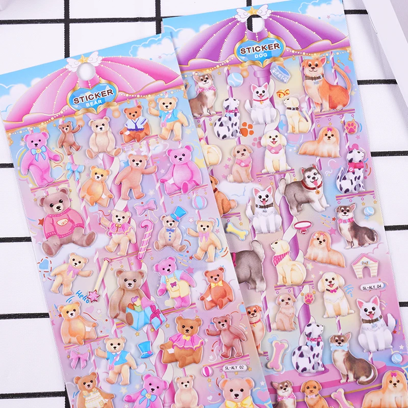 SHANLE Wholesale Cartoon Animal EVA Sticker Set Cute Cat Bear Puffy Sticker Custom Korean Decor Stationery 3D Bubble PVC Sticker