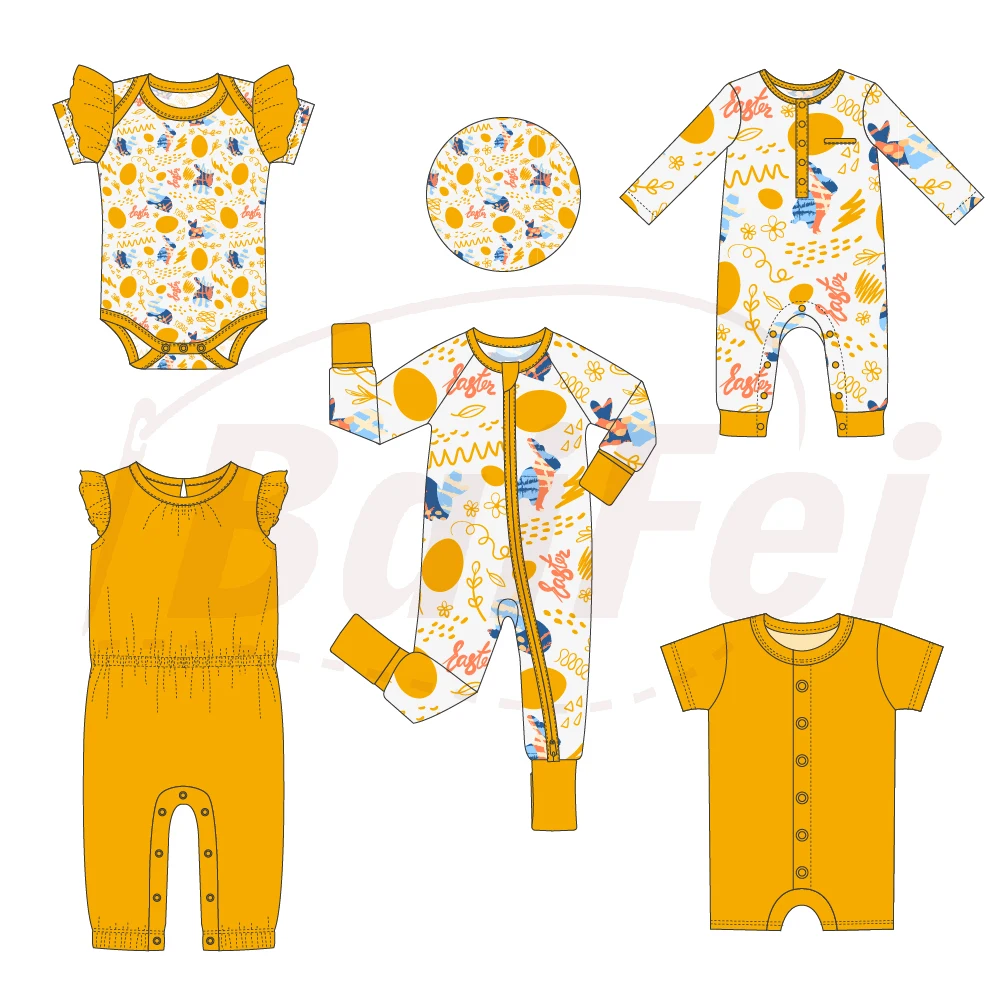 ibaifei custom Easter patterns High quality comfortable bamboo baby romper.YKK two ways zipper CPC baby clothes