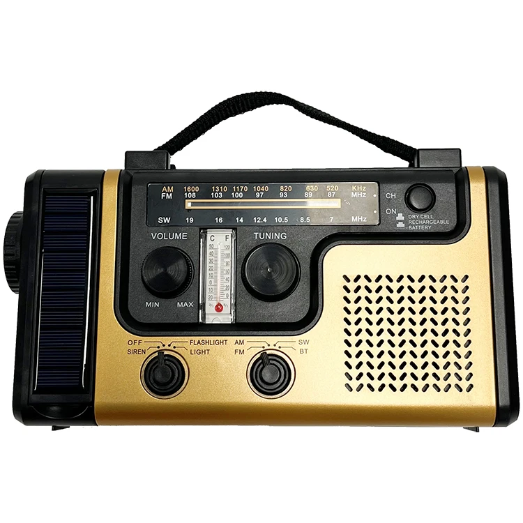 Portable Multifunctional Radio Hand Crank Solar Crank Dynamo Powered AM/FM/SW Weather BT Radio with Flashlight LED Reading Light