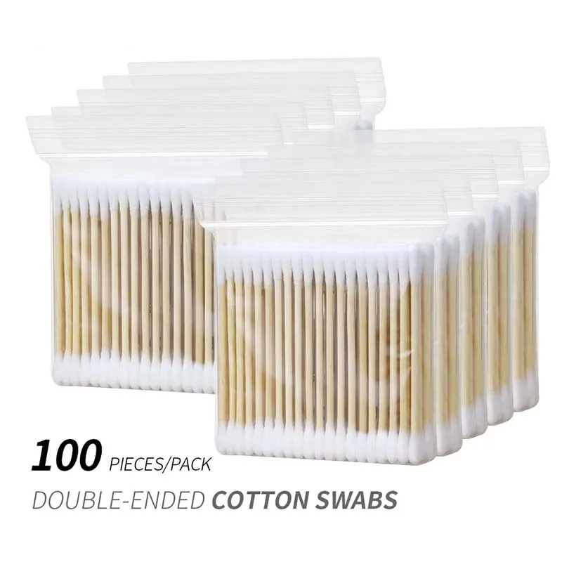 GLAMLASH 100Pcs Double Head Cotton Swab Makeup Cotton Buds Tip Wood Sticks Nose Ears Cleaning Health Care Tools Cotton Swab