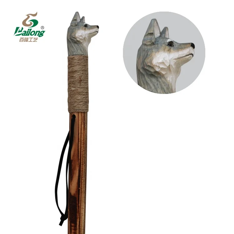 122cm hand carved head outdoor animal wooden walking sticks