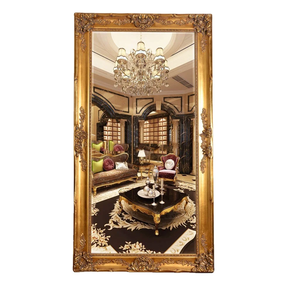 Professional solid wooden with paulownia full length mirror classical wall decorative large wooden mirror