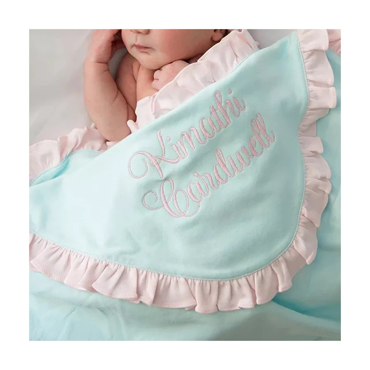 Newborn Cotton Blanket Monogrammed Home Stroller Shower Ruffle Muslin Cotton Baby Swaddle Blanket