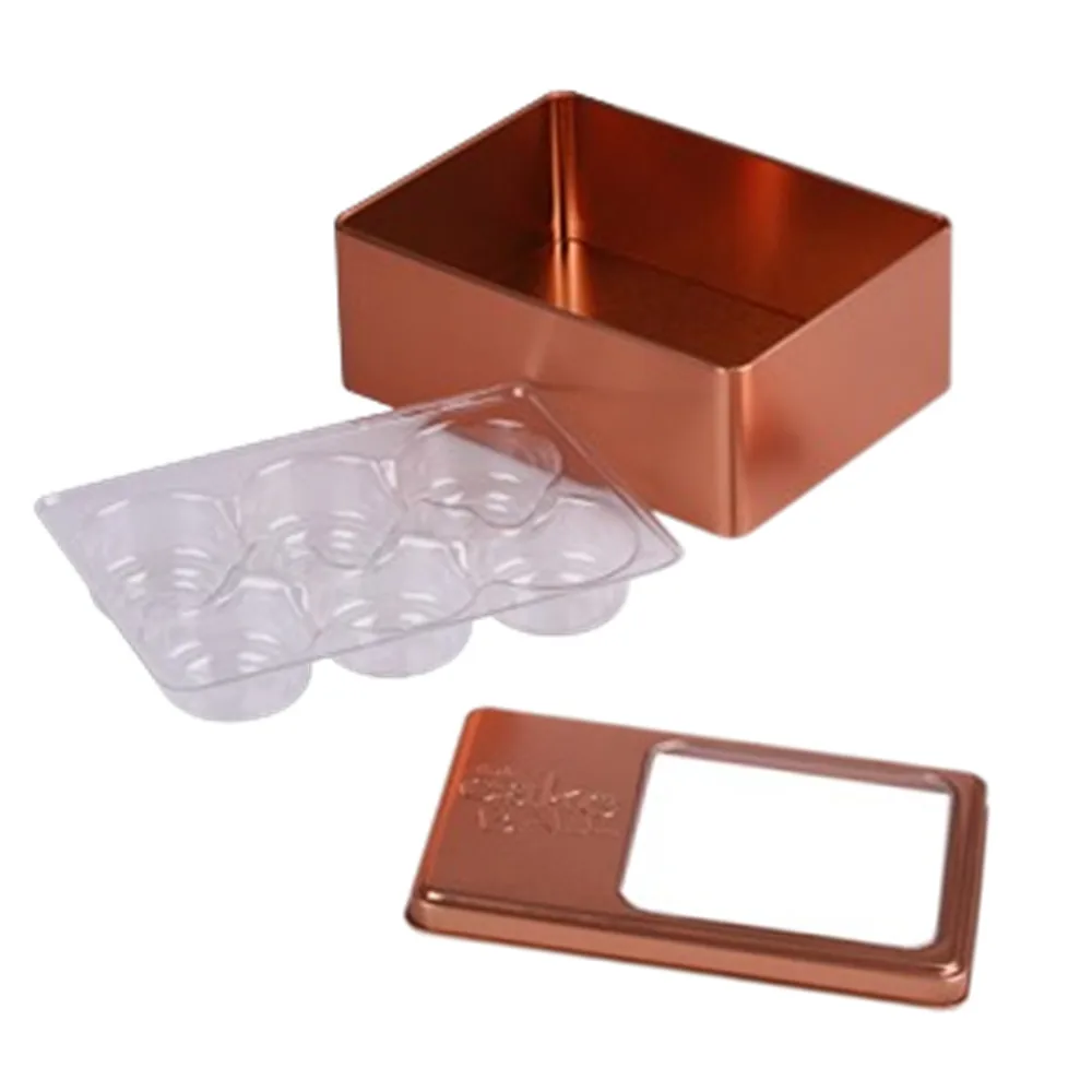 Factory Custom Tinplate Container Metal Rectangle Can Cake Tin Box For Cake With Window Lid