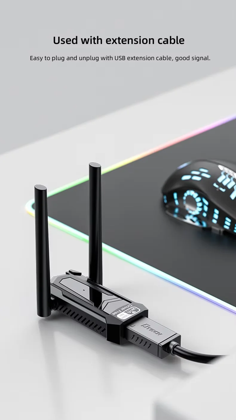 2024 New USB 3.0 Gigabit Wifi Adapter USB Wireless Network Card 1300Mbps Dual Band WiFi Adapter