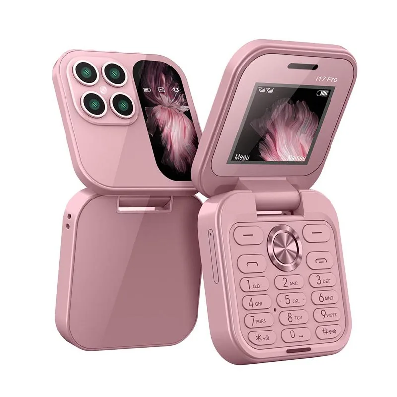 Fresh Release  i17 Pro Mini Flip Cellular Phone GSM 2 SIM Card Speed Dial Magic Voice Colorful Fold Mobile Phone for Kids Gifts