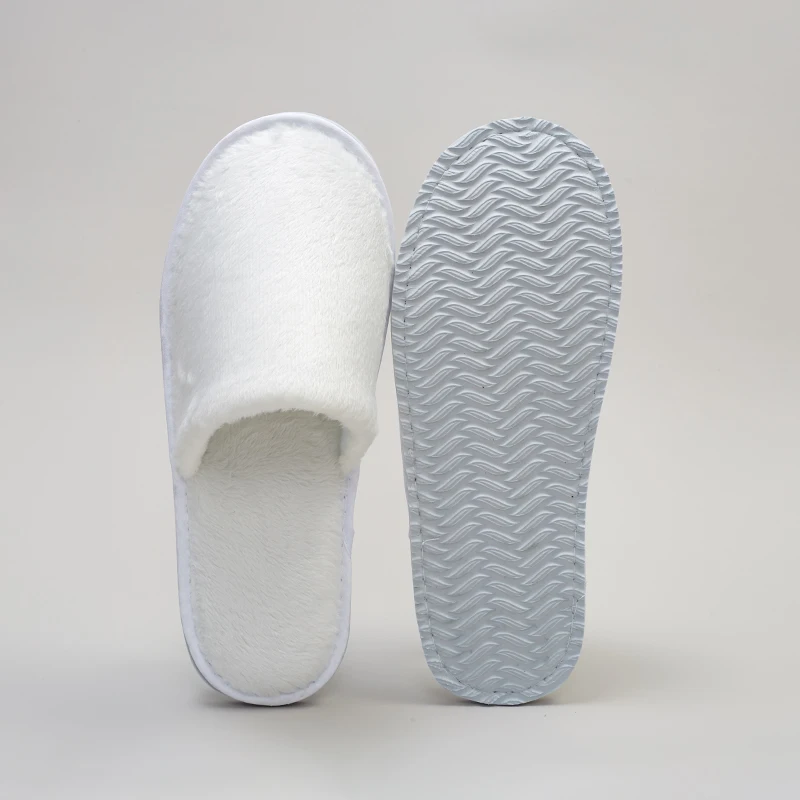 Eco-friendly hotel amenities pure white custom logo hotel bath disposable plush hotel slipper