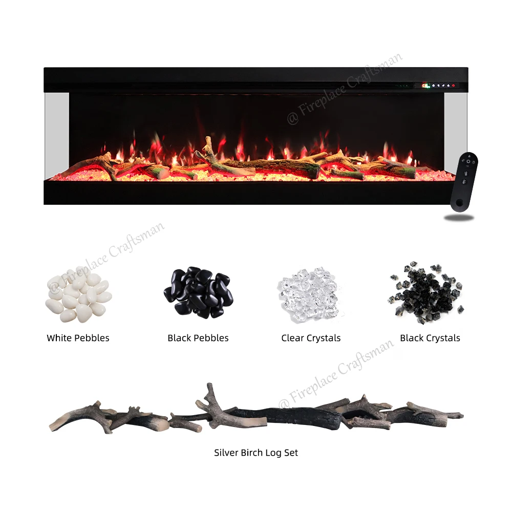 72 Inch In Wall Electric Fire 3 Sided Glass Indoor Led Decorative Electric Fireplace Heater 3 Side Glass Wood Burning Fireplace
