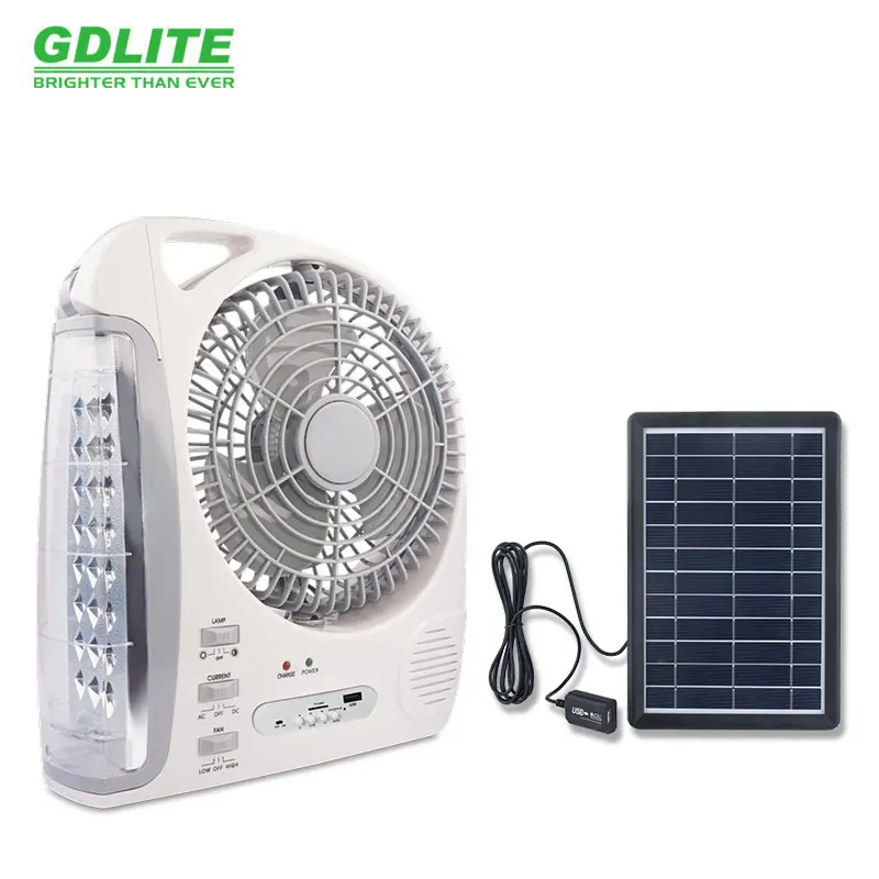 Fan solar GDLITE 8028 rechargeable solar fan with radio music 12 inch fan