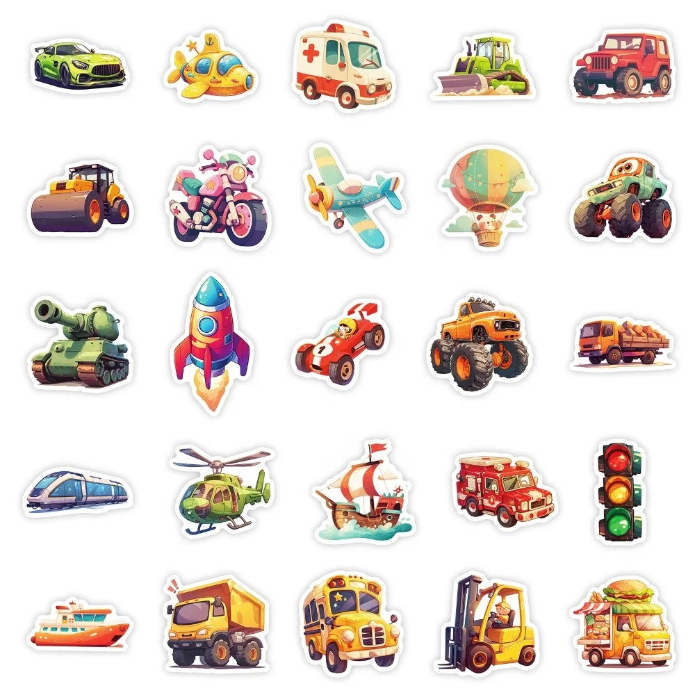 50pcs Various Vehicles Stickers, Japanese Anime-style Graffiti , Motorcycle Cars, Decorative Luggage Cups Stickers, T01042168