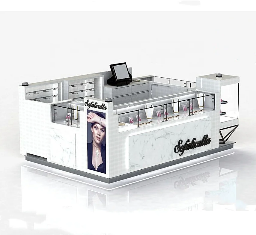 Perfume Showcase Cosmetics Display Cabinet Glass Mall Kiosk Display Jewelry Kiosk Booth in Mall