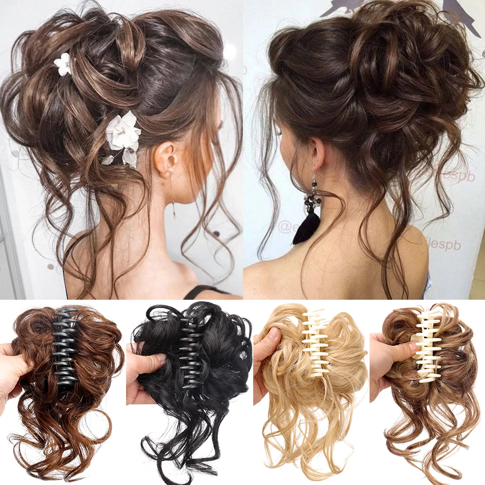 Synthetic Hair Bun Chignon Messy Curly Hair Band Elastic Scrunchy Hairpieces Chignon Donut Updo Hair Pieces for Womens
