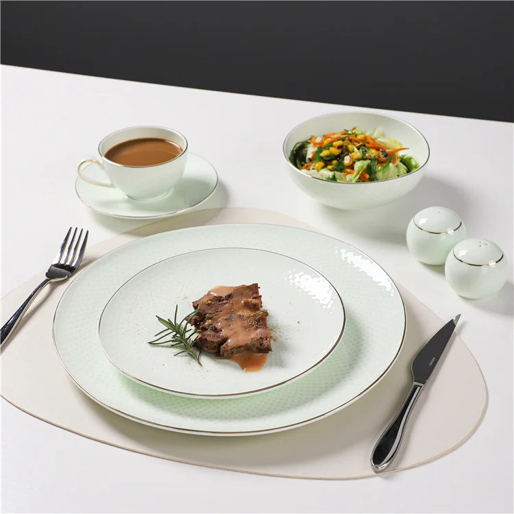 PITO Luxury Ceramic Steak Plate Tableware Bone China Gold Rim Modern Dinner Plate Dish Set for Restaurant Wedding Banquet