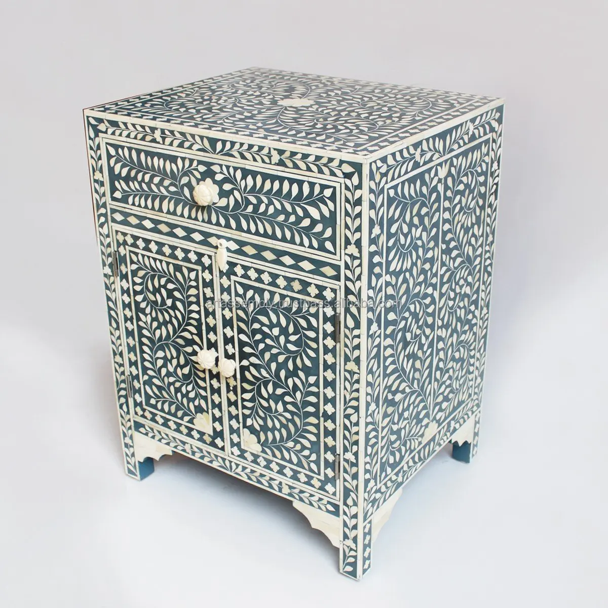 Bone Inlay Bedside Bedroom Nightstand table by Art Assembly