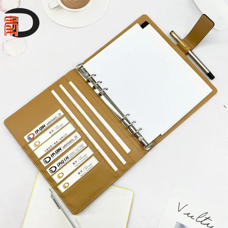 Fashion design personal A5 pu leather organizer writing note diary with 6 ring binder planner cover