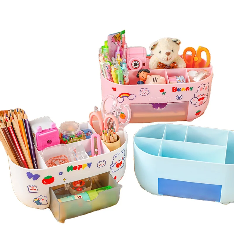 Multi-function desktop storage box ins compartment drawer type office stationery pen holder creative cosmetics storage box