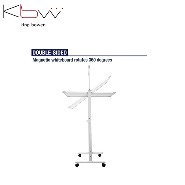 KBW High quality mobile white board easel double side rotating magnetic whiteboard stand with wheels