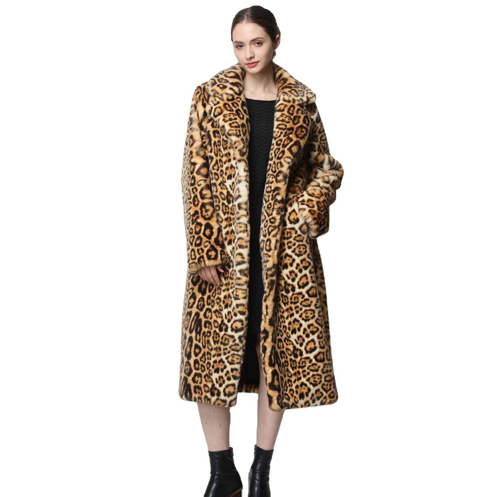High Quality Long Use Fashion Leopard Print Bear Mink Fur Jacket Luxury Long Style Full Fur Coat Women