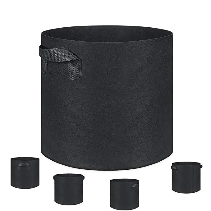 5-Pack 3 5 10 20 25 30 100 Gallon Felt Grow Bags Heavy Duty 300G Thickened Nonwoven Plant Fabric Pots with Handles