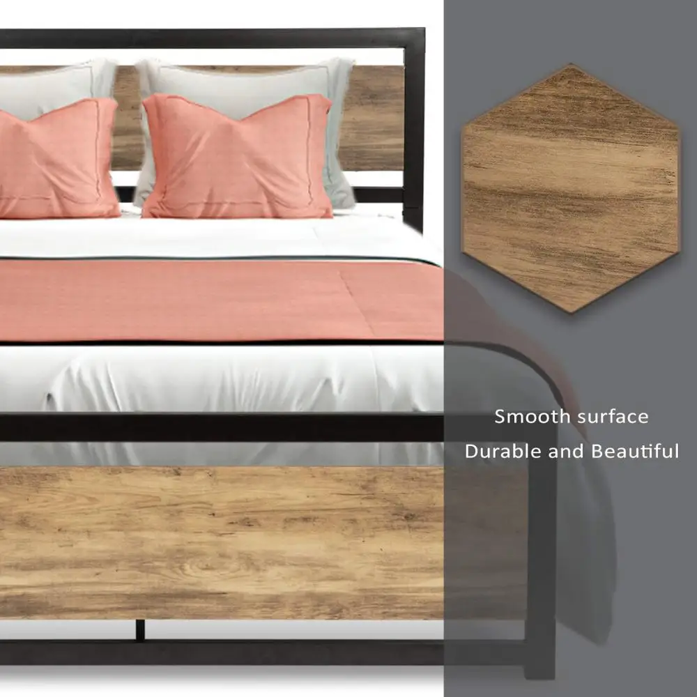 
Full Size Metal Bed Frame with Wood Headboard Platform Bed Frame Strong Slat Support Easy Assembly 