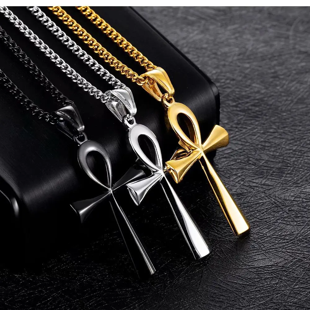 Wholesale Fashion High Quality Gold Silver Hip Hop Long Chain Christian Men Egyptian Ankh Crucifix Cross Necklace For Men