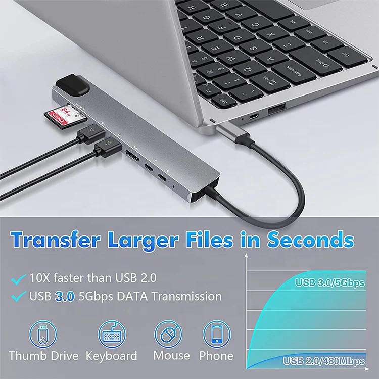 Usb-концентратор 8 в 1 док-станция для ноутбуков и