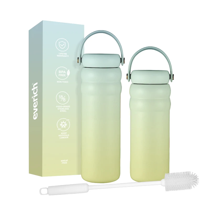 Everich ODM wide month double wall vacuum insulated bottle with PP handle stainless steel water bottle for kids school