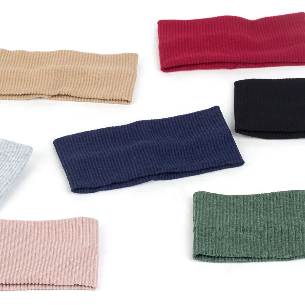 
KENSHELLEY Amazon Wholesale Fashion Hair Accessories Outdoor Winter Headband Elastic Flat Knit Rib Band Wool Knitted Headband 