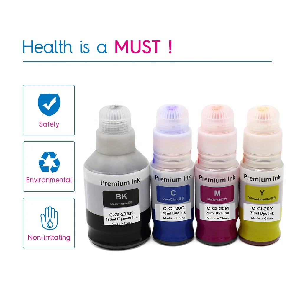 Чернильный бак GI-20 GI20 GI 20 Премиум цвет совместимый навалом бутылки на водной основе пополнения Dtg Эко чернила для Canon PIXMA G5020 G6020 G7020