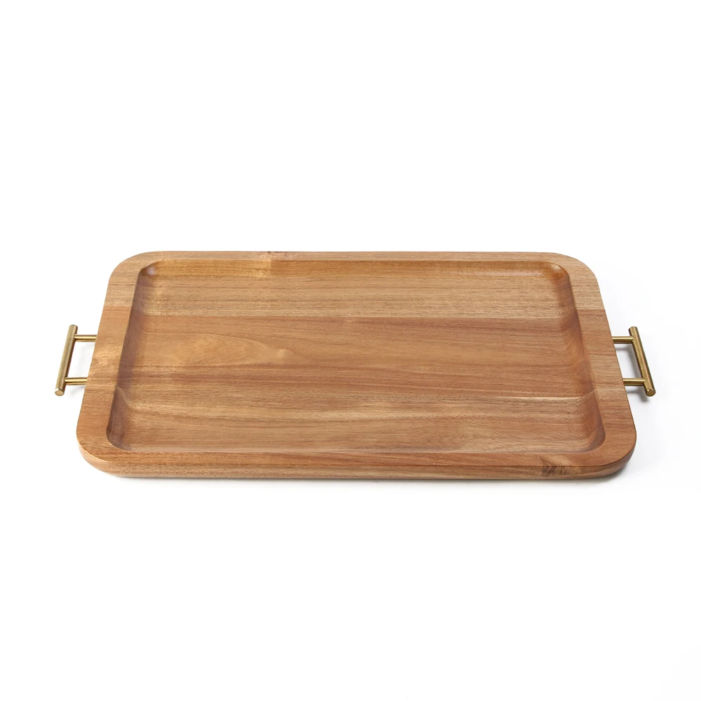 Acacia Wood Serving Tray with Handles Decorative Serving Trays Platter for Breakfast in Bed, Lunch, Dinner