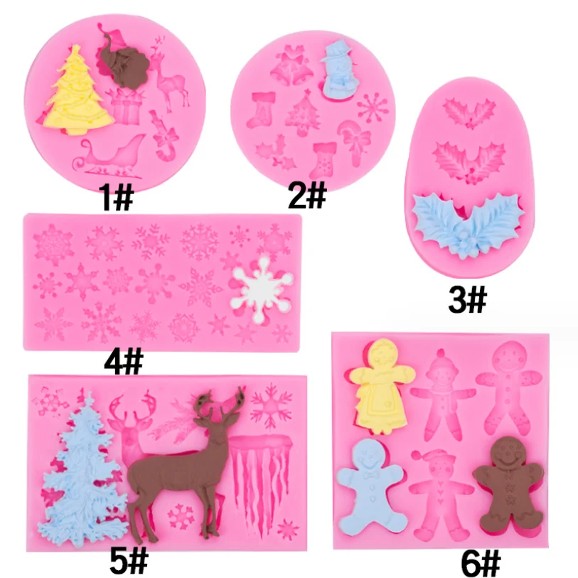 6 Pcs Christmas Liquid Silicone Fondant Molds Set 3D Cake Baking Tools For Chocolate Candy Cookie Decoration