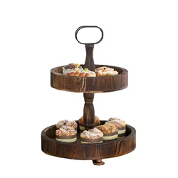 Customization wooden pallets wooden tiered tray with metal handle food display trays bamboo and wooden 2 tier tray