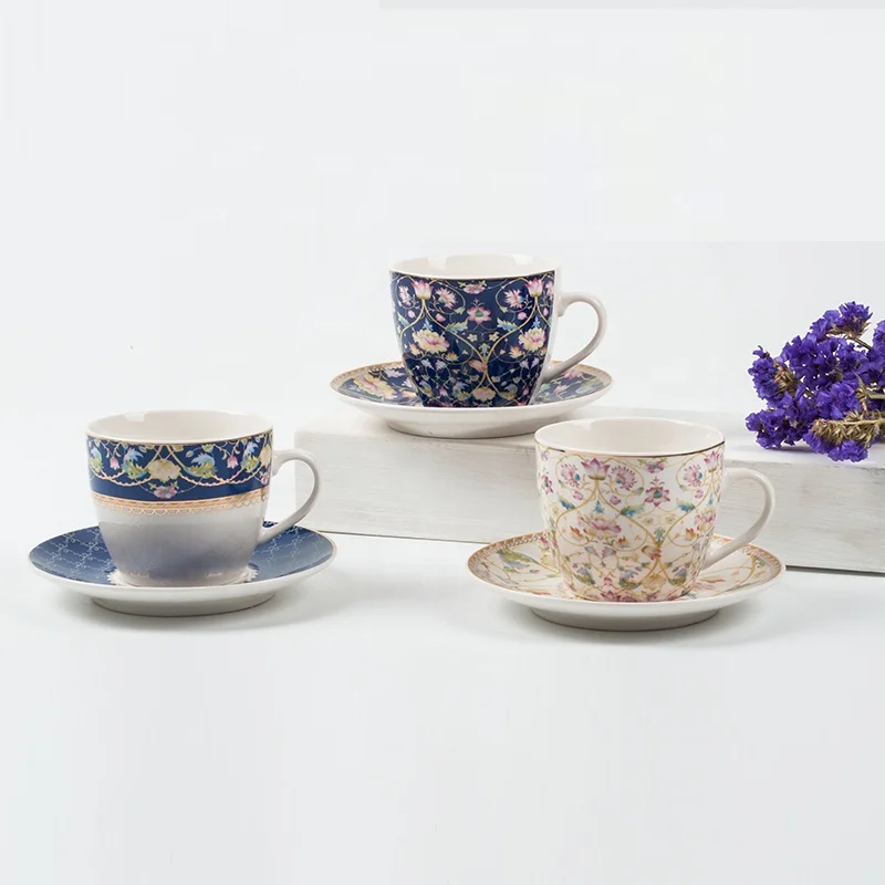 Wholesale custom logo printing porcelain cup and saucer sets for coffe/tea