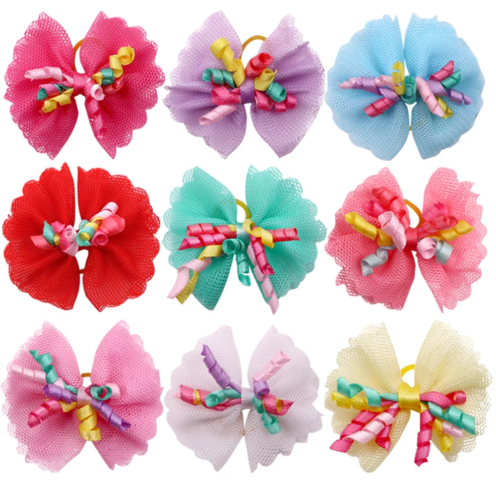 New product ideas 2024 Fashion Dog Hair Bows With Rubber Bands colorful hot selling pet hair decorations mixed color shipping