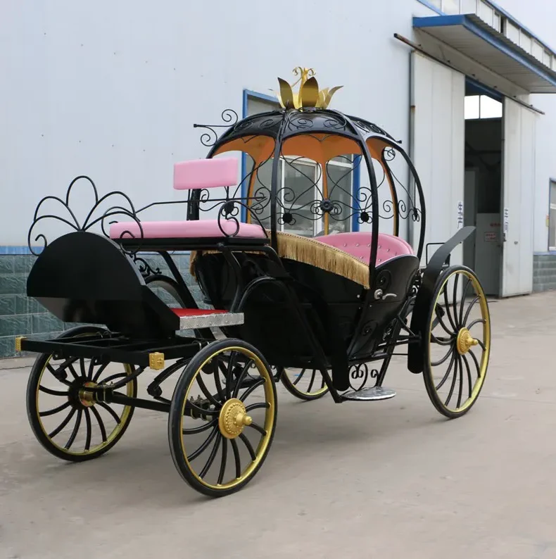 Black electric toy horse buggy CE certification cinderella wedding carriage electric pumpkin horse carriage cart for sale