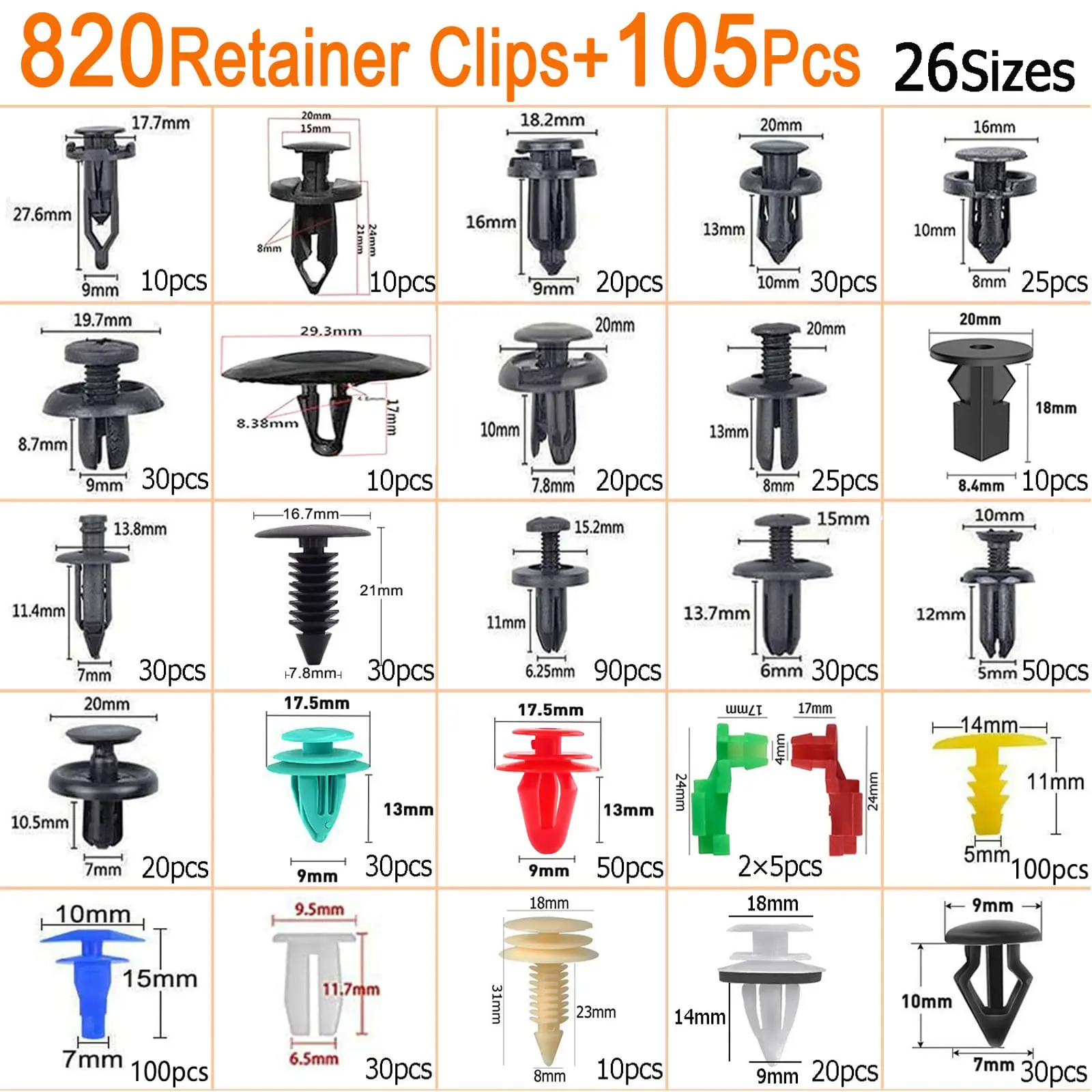 C0066 925Pcs auto fastener & clip Car Plastic Push Retainer Door Panel Trim Clips & Auto Body bumper rivet Fasteners Fender