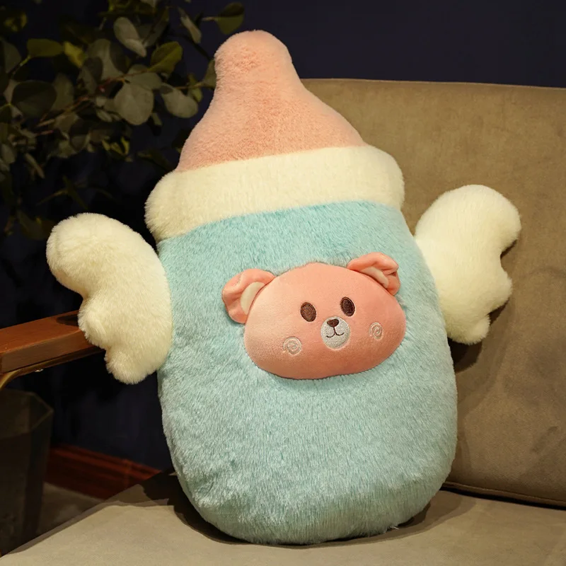 Free Sample wholesale milk bottle shaped angel baby animals soft pillow cute 6 animals plush angel throw pillow cushion for kids