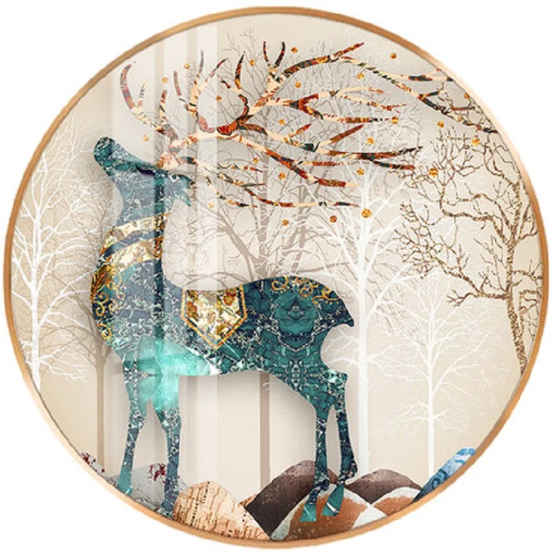 Wholesale 5D  deer Round Diamond Painting with frame for your living room