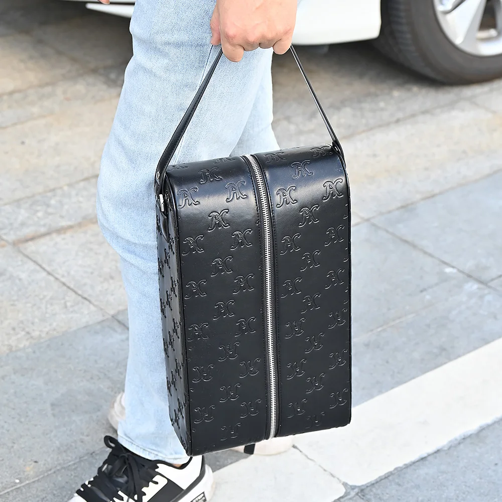 Customized High Quality Fashion Design double red wine tote bag Portable hand red wine bag Leather case