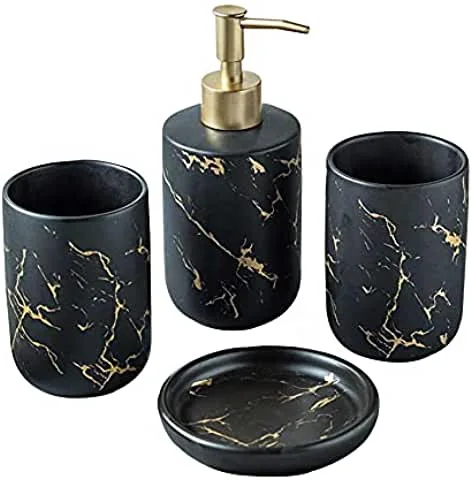 Черный Мраморный керамический набор аксессуаров для ванной комнаты, диспенсер для мыла, керамический набор для ванной