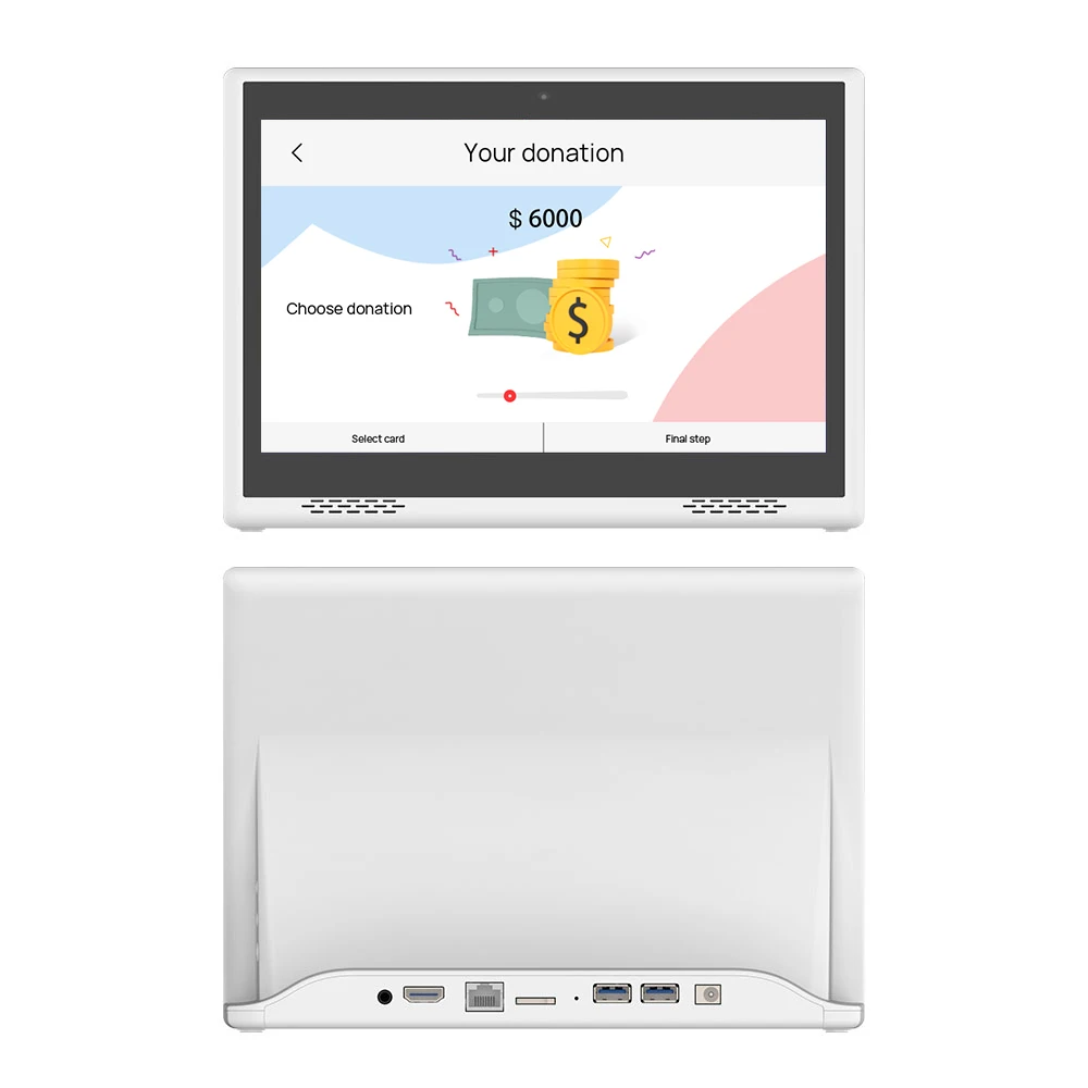 ODM L-образный планшет pos android nfc reader tap to pay ponsing сенсорный экран rfid в передних бесконтактных платежных киосках для пожертвований