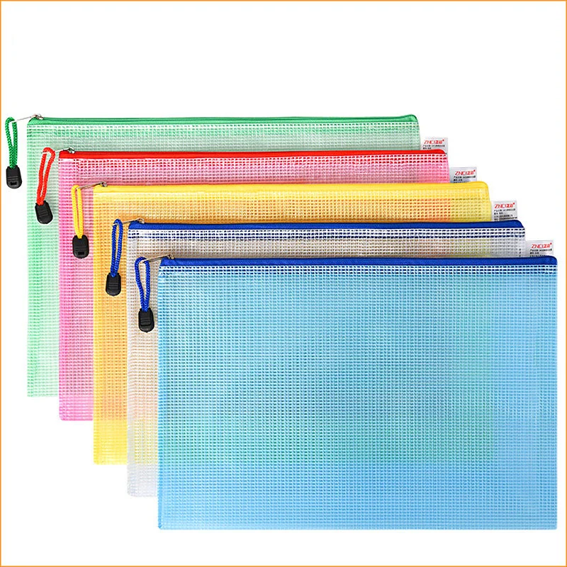 10pcs gridding waterproof ZiP document Bag Filing Products Pocket Folder  Office School file folder Supplies